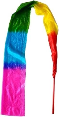 Streamer with Rods Polyester Kids Size Throwing Streamer for Belly Dancing Child Multicolor Ribbon Streamers 1.5M/2M Long Stage Performance Props Throw Streamers(Color 1,150x30CM) in Saudi Arabia