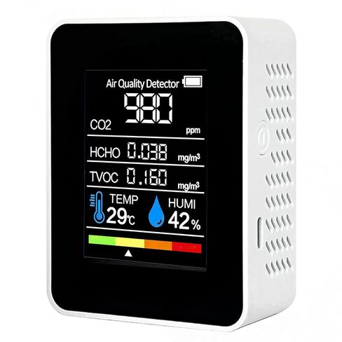 جهاز مراقبة جودة الهواء 6 في 1 داخلي - HCHO الفورمالديهايد، TVOC، PM2.5، PM10، كاشف ثاني أكسيد الكربون وثاني أكسيد الكربون، جهاز اختبار جودة الهواء المحمول مع شاشة LCD في الوقت الحقيقي للمنزل والمكتب وغرفة الأطفال in Kuwait