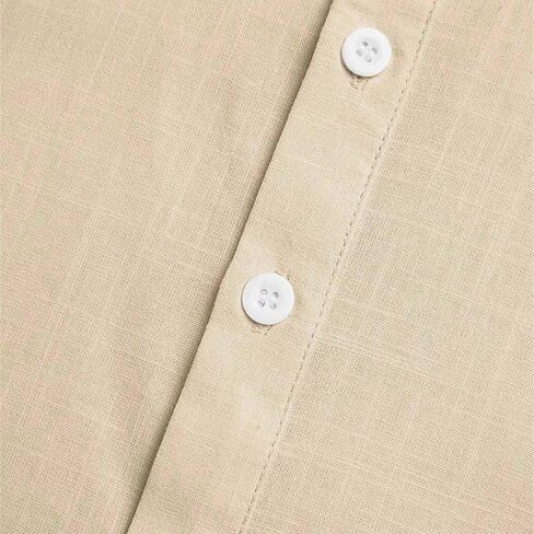 Mandarin Collar Cotton Linen Henley Shirts for Men Casual Short Sleeve 3 Button Up T Shirt for Summer Beach Vacation in Saudi Arabia