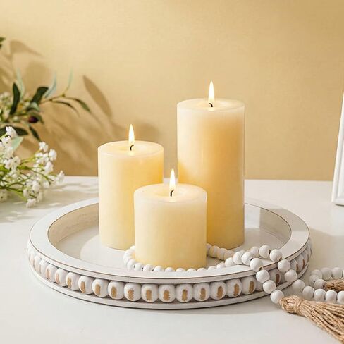 Hanobe Round Wooden Tray Decor: Decorative Candle Plate Holder Tray for Coffee Table - Rustic Farmhouse Table Centerpiece for Home Living Room Kitchen Corner Organizer in Kuwait