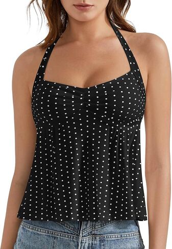 OMKAGI Cute Peplum Halter Tops for Women Built in Bra Sleeveless Going Out Tank Top in Saudi Arabia