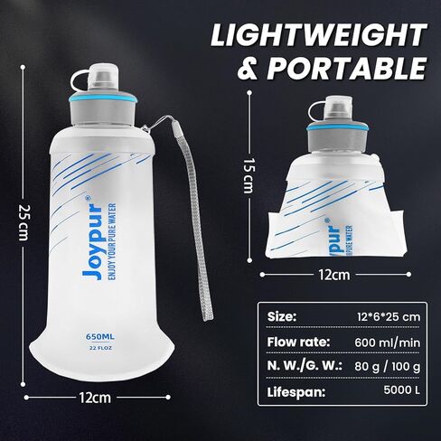 Water Filter Survival - Collapsible Water Bottle with Filter 0.01 Micron Squeeze Filtered Water Bottle 22oz for Hiking Backpacking Camping BPA-Free(White 650ml) in Saudi Arabia