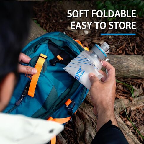 Water Filter Survival - Collapsible Water Bottle with Filter 0.01 Micron Squeeze Filtered Water Bottle 22oz for Hiking Backpacking Camping BPA-Free(White 650ml) in Saudi Arabia