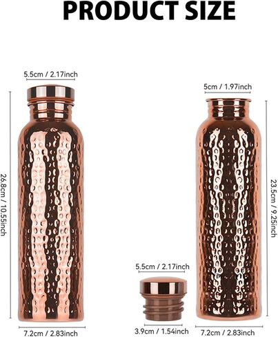 Copper Water Bottle 27 Ounce, Hammered Leakproof Ayurvedic Copper Vessel for Drinking Water, Reusable Bottle for Home, Office, Gym, Travel & Gifting in Saudi Arabia