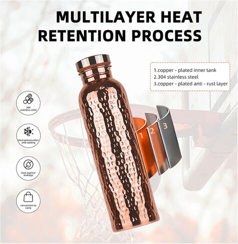 Copper Water Bottle 27 Ounce, Hammered Leakproof Ayurvedic Copper Vessel for Drinking Water, Reusable Bottle for Home, Office, Gym, Travel & Gifting in Saudi Arabia