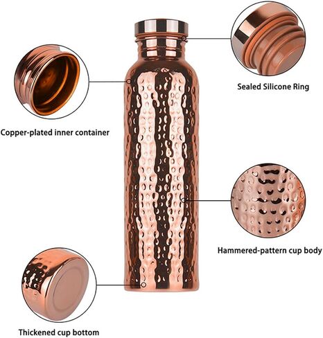 Copper Water Bottle 27 Ounce, Hammered Leakproof Ayurvedic Copper Vessel for Drinking Water, Reusable Bottle for Home, Office, Gym, Travel & Gifting in Saudi Arabia