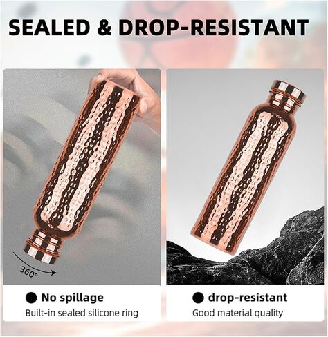 Copper Water Bottle 27 Ounce, Hammered Leakproof Ayurvedic Copper Vessel for Drinking Water, Reusable Bottle for Home, Office, Gym, Travel & Gifting in Saudi Arabia
