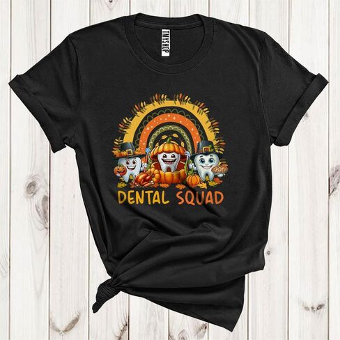 Dental Squad; Adorable Thanksgiving Three Pilgrim Teeth; Fall Rainbow Dentist Dental Group Unisex T-Shirt in Saudi Arabia