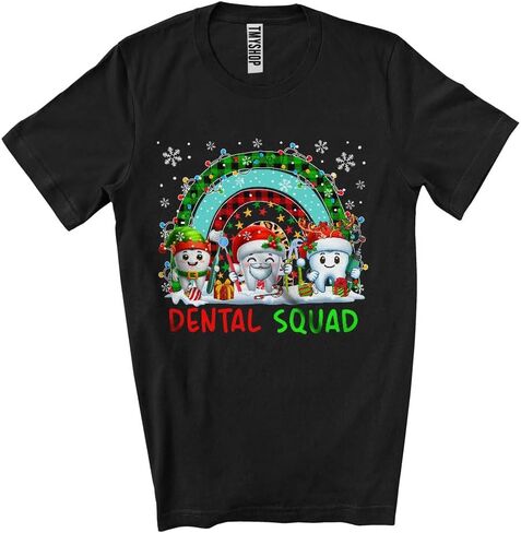 Dental Squad; Adorable Christmas Three Santa ELF Teeth; Plaid Rainbow Dentist Dental Group Unisex T-Shirt in Saudi Arabia