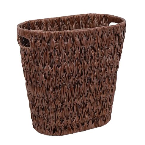 Wicker Trash Can,Waterproof Bathroom Waste Basket,Plastic Wicker Woven Waste Basket with Built-in Handles, 19 Liters/5 Gallons,Decorative Boho Rubbish Bin for Bedroom, Office, Kitchen, Laundry (gray) in Saudi Arabia