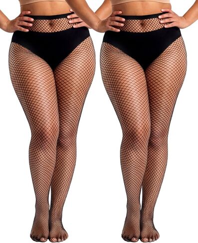 2 Pairs Plus Size Black Fishnet Stockings for Women High Waist Fishnet Tights in Saudi Arabia