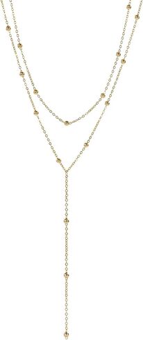 Gold Long Necklace for Women, Dainty Gold Lariat Necklace 14k Gold Plated/Silver Y-Shaped Necklaces Layered CZ Beaded Chain Drop Pendant Necklaces Trendy Simple Jewelry Gifts for Women in Saudi Arabia