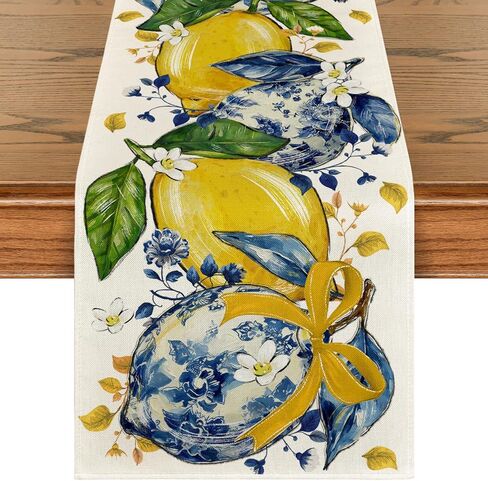 وضع Artoid Chinoiserie الليمون القوس الزهور 210 GSM الصيف الجدول عداء، المطبخ الموسمية طاولة الطعام الديكور لديكور المنزل الطرف 13x72 بوصة in Saudi Arabia