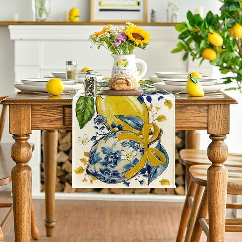 وضع Artoid Chinoiserie الليمون القوس الزهور 210 GSM الصيف الجدول عداء، المطبخ الموسمية طاولة الطعام الديكور لديكور المنزل الطرف 13x72 بوصة in Saudi Arabia