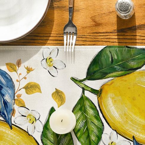 وضع Artoid Chinoiserie الليمون القوس الزهور 210 GSM الصيف الجدول عداء، المطبخ الموسمية طاولة الطعام الديكور لديكور المنزل الطرف 13x72 بوصة in Saudi Arabia