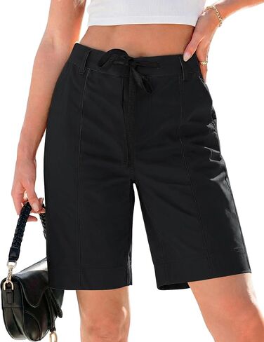 luvamia Bermuda Shorts for Women Trendy High Waist Knee Length Chino Long Shorts Drawstring Summer Casual Short 9" in Saudi Arabia
