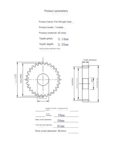 45# Steel spur Gear 1 Module 59 Teeth Cylindrical Gear spur Gear Transmission Gear in Saudi Arabia