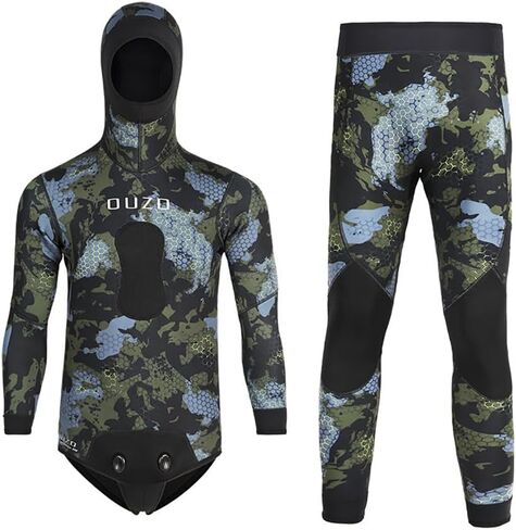 بدلة غوص لصيد الأسماك بالرمح من النيوبرين 1.5 مم من WYYHAA مع غطاء للرأس، قطعتين بدلة غوص للصيد مموهة بأكمام طويلة مع وسادة صدر للتحميل للغوص الحر في الماء البارد in Kuwait