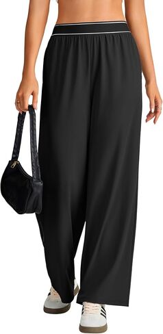 Rooscier Women's Elastic Band High Waist Wide Leg Athletic Pants with Pockets in Saudi Arabia
