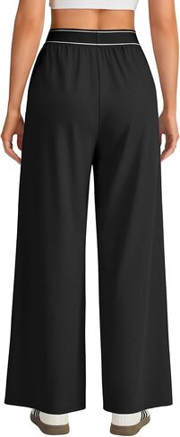 Rooscier Women's Elastic Band High Waist Wide Leg Athletic Pants with Pockets in Saudi Arabia
