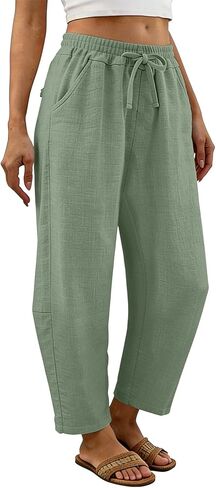 Petite Linen Pants for Women,Wide Leg Drawstring Sweatpant Summer Casual Lightweight Breathable Trousers with Pockets in Saudi Arabia