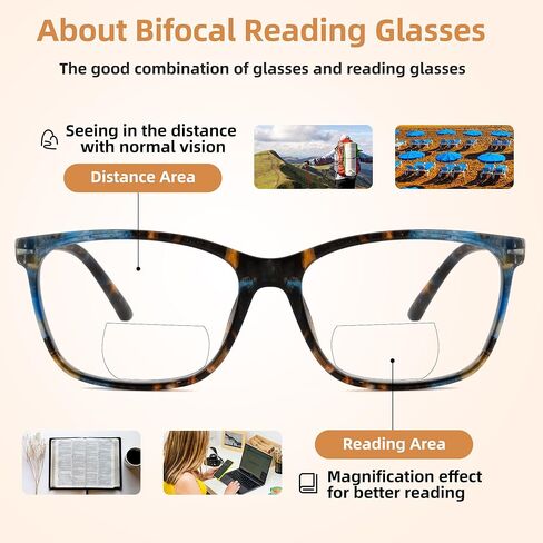 نظارات قراءة ثنائية البؤرة للنساء، نظارات علوية شفافة، نمط طباعة أنيق للسيدات، مفصلات ربيعية in Kuwait