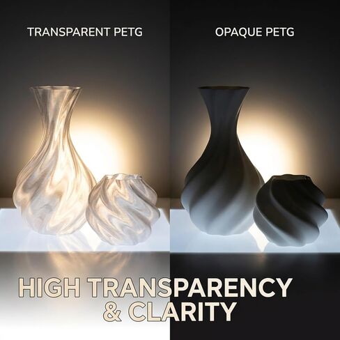 Transparent PETG Filament 1.75mm, Clear PETG 1kg Spool, ±0.02mm Accuracy, Light Diffusing Finish, Strong & Smooth Printing for FDM 3D Printers in Saudi Arabia