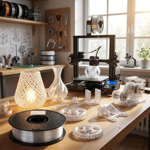 Transparent PETG Filament 1.75mm, Clear PETG 1kg Spool, ±0.02mm Accuracy, Light Diffusing Finish, Strong & Smooth Printing for FDM 3D Printers in Saudi Arabia