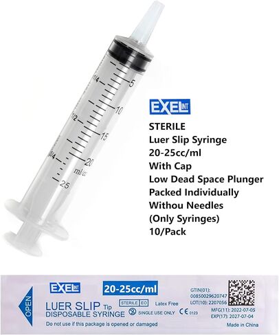 10/قطعة محاقن بلاستيكية معقمة 20-25cc/مل طرف Luer SlipTip (بدون إبرة) محاقن طبية/أسنان معبأة بشكل فردي، خالية من اللاتكس in Kuwait
