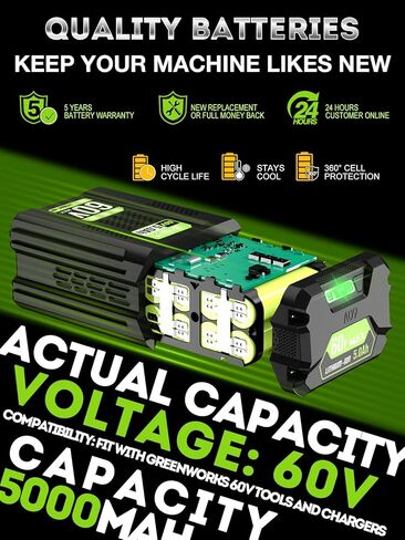 80V 3.0Ah Battery Replacement for Greenworks 80V Battery, Fit for Greenworks PRO 80V Lithium-Ion Battery GBA80200 GBA80250 GBA80400 GBA80500 / 75+ Compatible Green Works Tools in Saudi Arabia