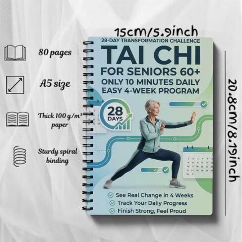 Tai Chi Manual for Seniors and Beginners, Spiral Bound, 10-Minute Daily 4-Week Program for Fitness, Training, Step by Step, A1 in Kuwait