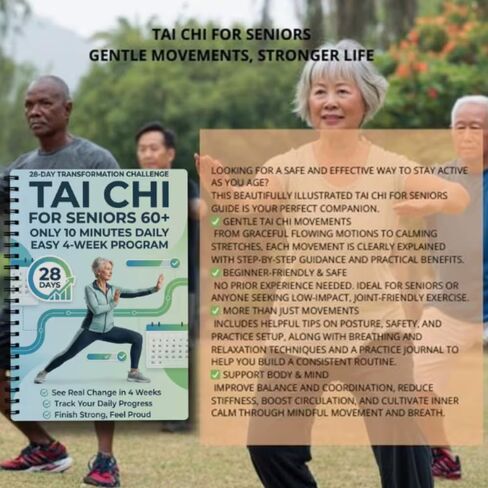 Tai Chi Manual for Seniors and Beginners, Spiral Bound, 10-Minute Daily 4-Week Program for Fitness, Training, Step by Step, A1 in Kuwait