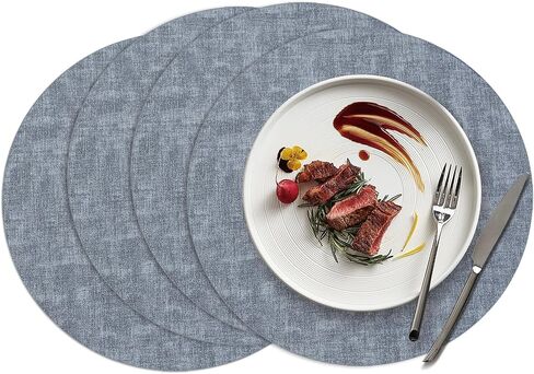 Reversible PVC Woven Placemats - Set of 4, Waterproof Vinyl Kitchen Dining Table Mats - Heat, Stain Resistant, Easy to Clean Wipeable Plastic Place Mats, Gold & White 18 x 12 Inch in Kuwait