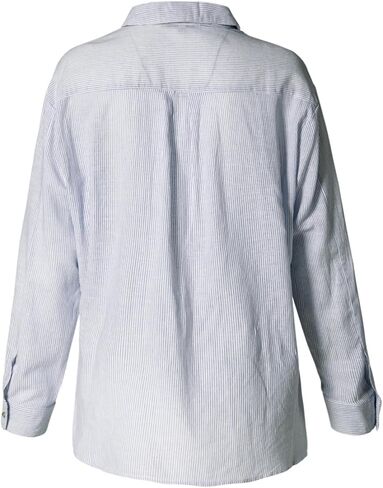 Design by Olivia Women's Striped Button Down Shirts Oversized Cotton Linen Long Sleeve Boyfriend Shirt Dressy Casual Blouse in Saudi Arabia