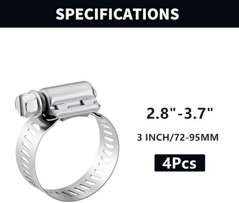 3 Inch Hose Clamp Stainless Steel Worm Gear Adjustable Hose Clamps 72-95MM Duct Clamp for Dryer Vent Automotive Pipe Fuel Line (Pack of 4Pcs) in Saudi Arabia