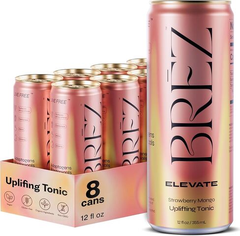مشروب فطر كورديسيبس من BRĒZ ELEVATE، منشط منشط غير مملوء بالكورديسيبس، غوايوسا، الماكا والجينسنغ، مشروب نباتي متكيف للتركيز والقيادة والوضوح العقلي، مانجو الفراولة، 12 أونصة سائلة، 8 عبوات in Kuwait