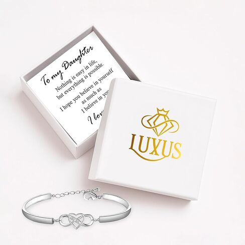 سوار LUXUS™ To My Daughter Infinity - سوار من الفضة الإسترليني قابل للتعديل للنساء والفتيات مع بطاقة رسالة عاطفية، هدية ذات معنى للحب والتشجيع في صندوق هدايا in Kuwait