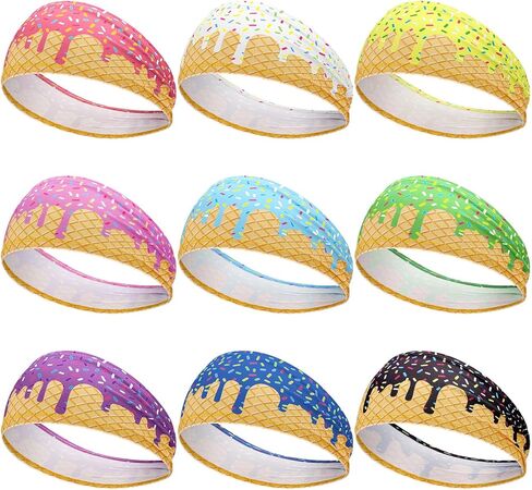 9 Pcs Baseball Drip Headband Ice Cream Drip Teenager Sweatband Multi-Color Elastic Polyester for Baseball Football Golf Sports Women and Men Accessories in Saudi Arabia