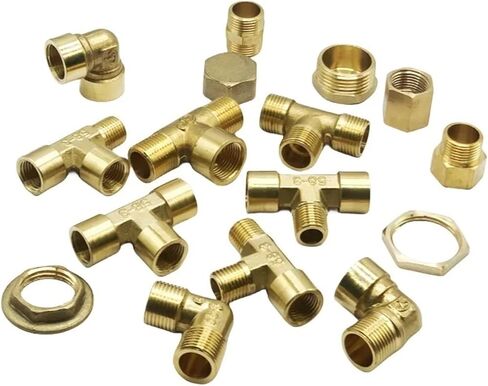 1pcs Brass Pipe Fittings Male Female Thread Straight Elbow 3-Way 4-Way Plug Nut Gasket, Brass Adapter Coupler Connector(Size:Tee-FMF,Color:1/4") in Saudi Arabia