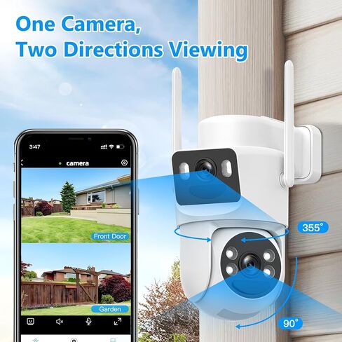 4K Cameras Cameras Wireless Outdoor Battery مدعوم من 5 جيجا هرتز و 2.4 جيجا هرتز Bullet و 360 ° PTZ كاميرا أمان خارجية مع لوحة شمسية (أبيض 2Pack) in Kuwait