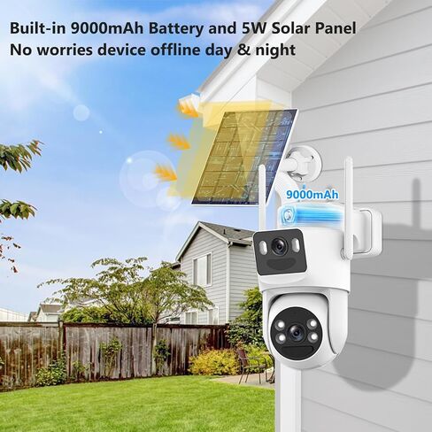 4K Cameras Cameras Wireless Outdoor Battery مدعوم من 5 جيجا هرتز و 2.4 جيجا هرتز Bullet و 360 ° PTZ كاميرا أمان خارجية مع لوحة شمسية (أبيض 2Pack) in Kuwait