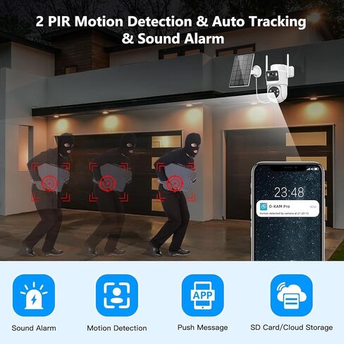 4K Cameras Cameras Wireless Outdoor Battery مدعوم من 5 جيجا هرتز و 2.4 جيجا هرتز Bullet و 360 ° PTZ كاميرا أمان خارجية مع لوحة شمسية (أبيض 2Pack) in Kuwait
