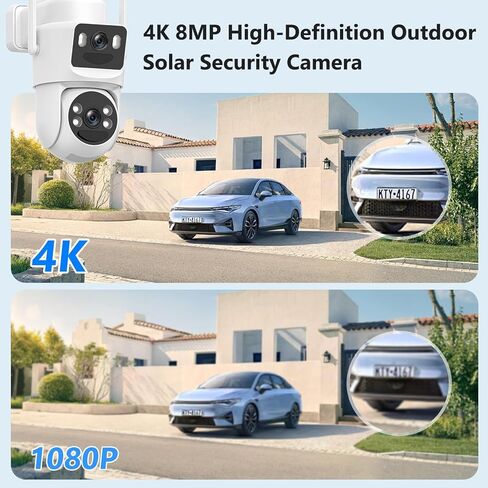 4K Cameras Cameras Wireless Outdoor Battery مدعوم من 5 جيجا هرتز و 2.4 جيجا هرتز Bullet و 360 ° PTZ كاميرا أمان خارجية مع لوحة شمسية (أبيض 2Pack) in Kuwait