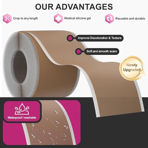 Silicone Scar Sheets Medical Grade Silicone Scar Tape for Surgical Scars 1.77" x 157" 4M Wider Silicone Tape for Keloid Scars, Hypertrophic, C-Section, Tummy Tuck, Surgery and Burn Scar Patches in Kuwait