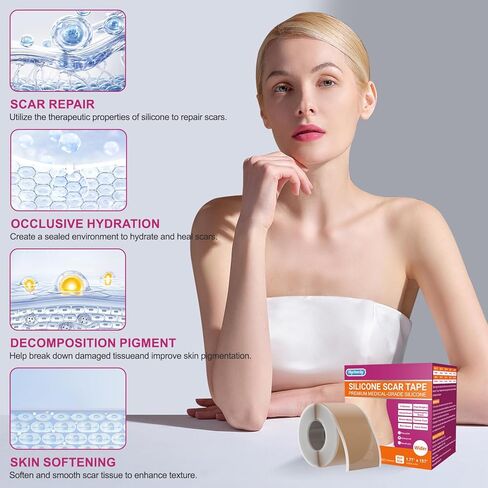 Silicone Scar Sheets Medical Grade Silicone Scar Tape for Surgical Scars 1.77" x 157" 4M Wider Silicone Tape for Keloid Scars, Hypertrophic, C-Section, Tummy Tuck, Surgery and Burn Scar Patches in Kuwait