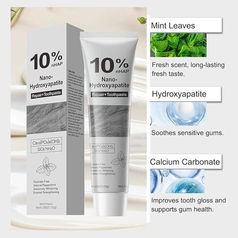 Hydroxyapatite Toothpaste,10% Nano Hydroxyapatite for Advanced Enamel Repair & Sensitivity Relief, Gentle Daily Toothpaste for Whitening & Fresh Breath(2-Pack) (A) in Kuwait