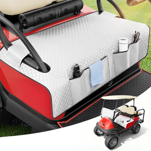 أغطية مقاعد عربة الجولف من تيكوم، بطانية منشفة عالمية لمقعد عربة الجولف مع حزام مسند للذراع، 4 جيوب وقاعدة مضادة للانزلاق مناسبة لسيارة النادي، EZGO، Yamaha، والمزيد من المقاعد الأمامية in Kuwait