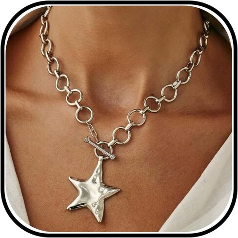 Star Necklace Gold Chunky Star Necklace Gold Chain Statement Necklaces for Women Trendy Stocking Stuffers Christmas Gifts in Saudi Arabia