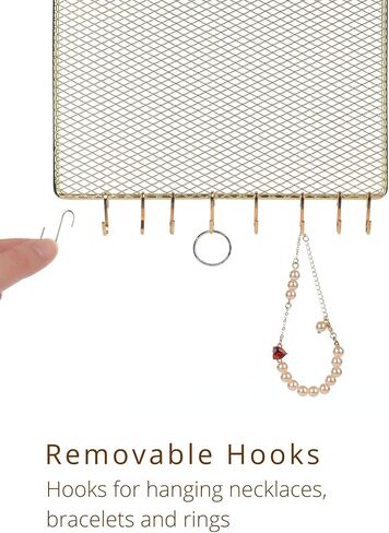 Heesch 2pack عرض القرط المعلقة حامل المجوهرات المنظم الزخرفية شكل الماس المعدني مع 10 خطاف لسوار القلادة (ذهبي) (مستطيل ذهبي) in Kuwait