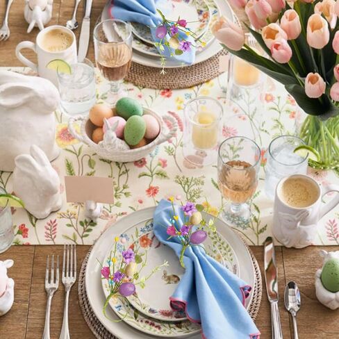 Easter Eggs Napkin Rings Set of 4, Handmade Purple White Egg Flowers Napkin Ring Holders Tableware Decor for Spring Holiday Dinner Wedding Party Rustic Farmhouse Table Setting Supplies in Saudi Arabia